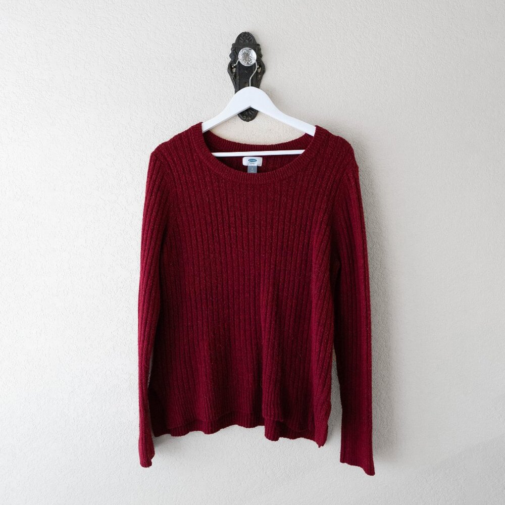 Old Navy Women’s Large Wine Red Ribbed Cozy Crewneck Pullover Sweater
